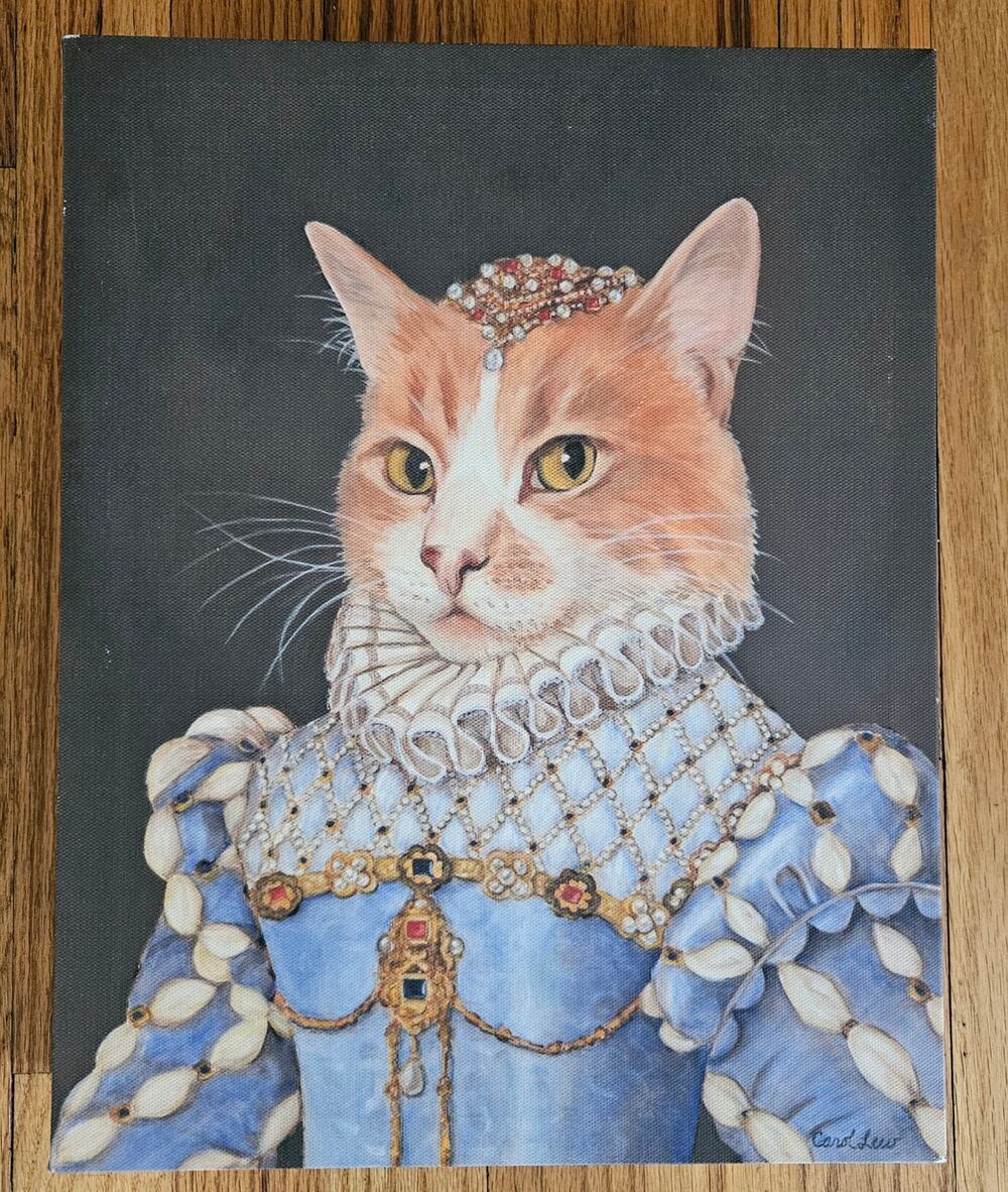 Carol Lew Vintage Royal Victorian Elizabethan Cat Wooden Canvas Decor